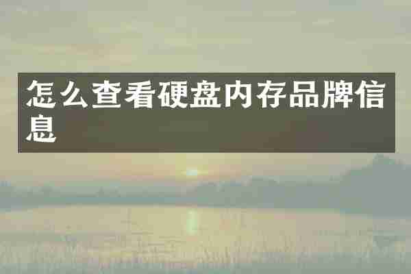 怎么查看硬盘内存品牌信息
