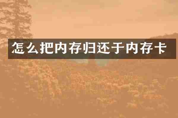 怎么把内存归还于内存卡