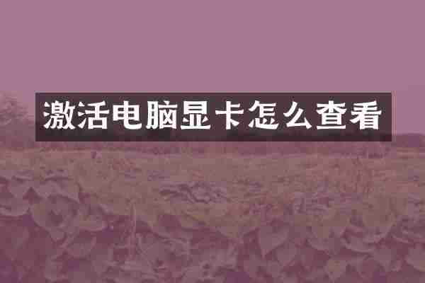 激活电脑显卡怎么查看