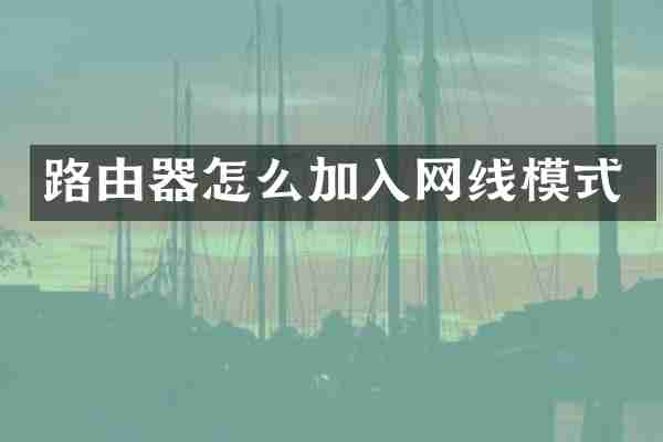 路由器怎么加入网线模式