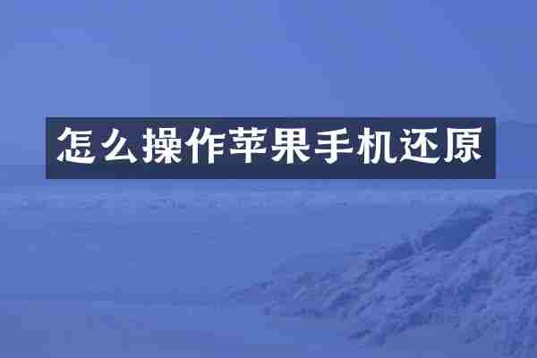 怎么操作苹果手机还原