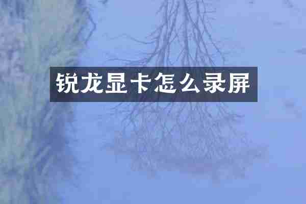 锐龙显卡怎么录屏