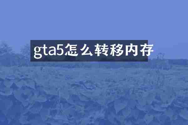 gta5怎么转移内存
