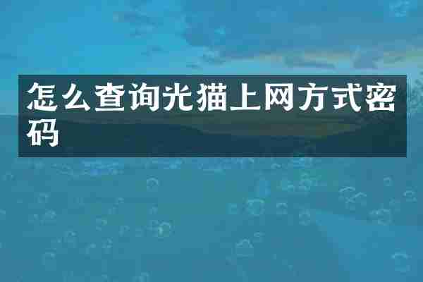 怎么查询光猫上网方式密码