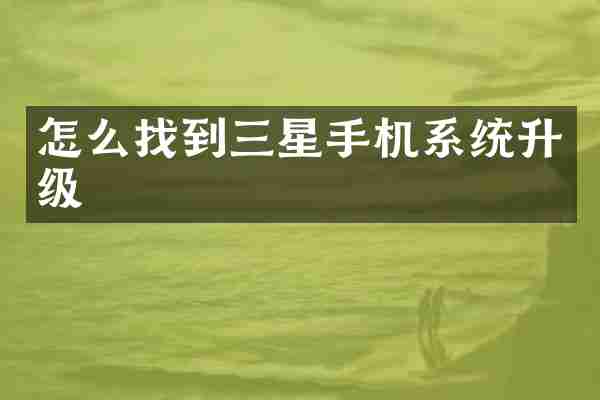 怎么找到三星手机系统升级
