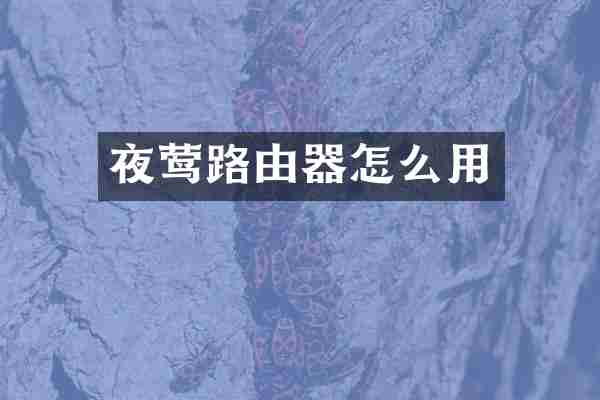 夜莺路由器怎么用
