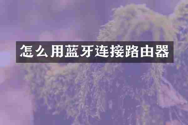 怎么用蓝牙连接路由器
