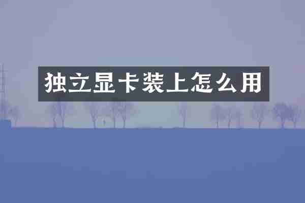 独立显卡装上怎么用