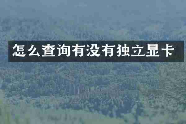 怎么查询有没有独立显卡
