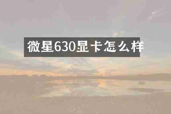微星630显卡怎么样