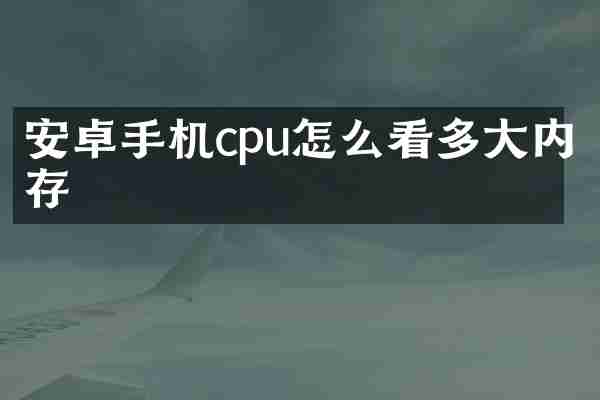 安卓手机cpu怎么看多大内存