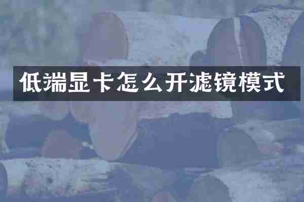 低端显卡怎么开滤镜模式