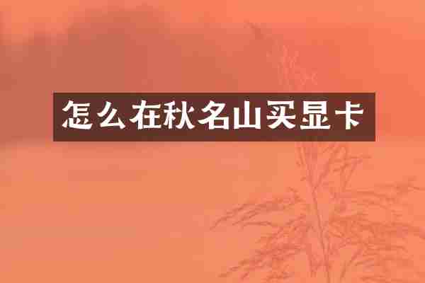 怎么在秋名山买显卡