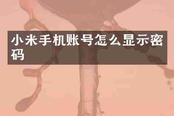 小米手机账号怎么显示密码