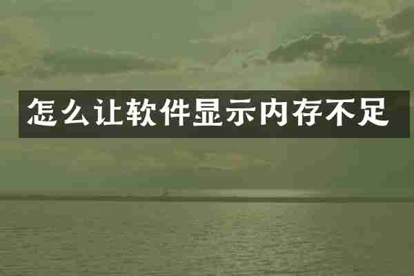 怎么让软件显示内存不足