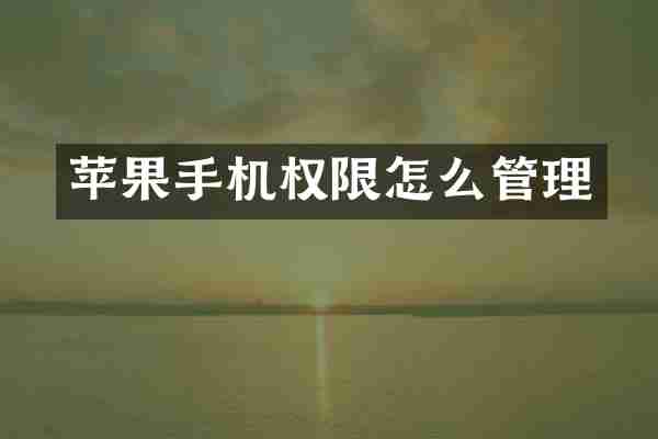 苹果手机权限怎么管理