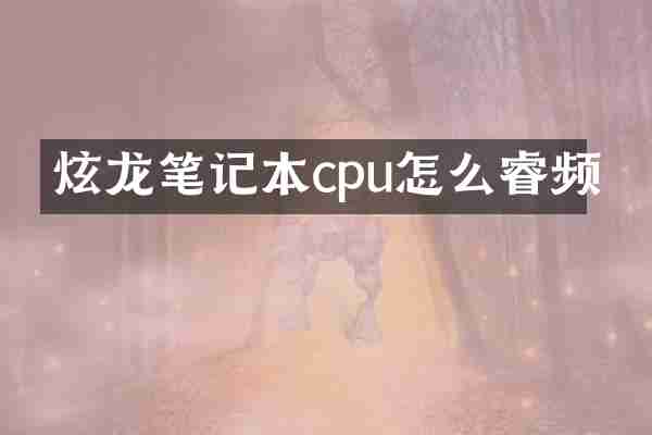炫龙笔记本cpu怎么睿频
