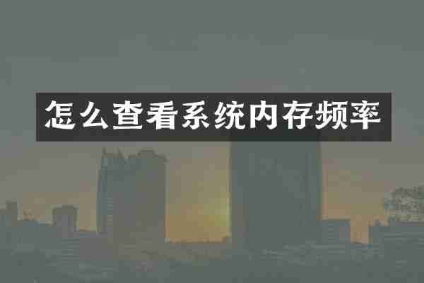 怎么查看系统内存频率