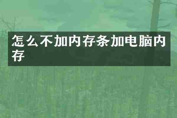 怎么不加内存条加电脑内存