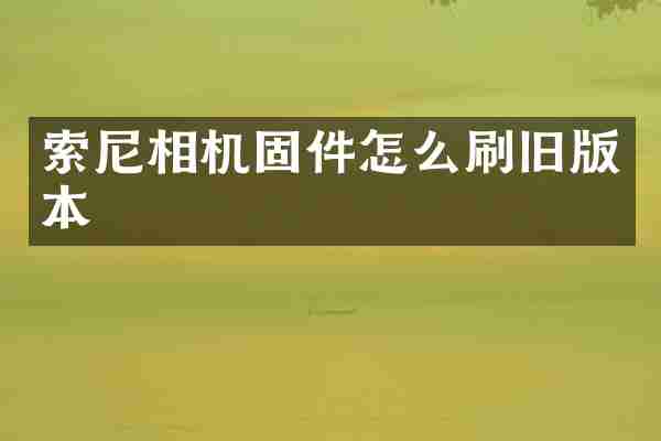 索尼相机固件怎么刷旧版本