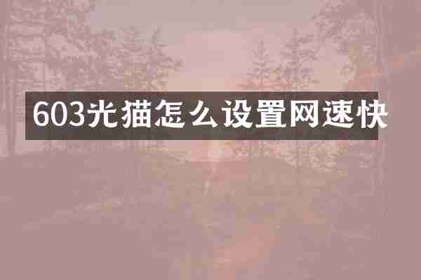 603光猫怎么设置网速快