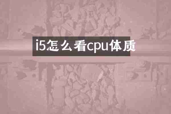 i5怎么看cpu体质