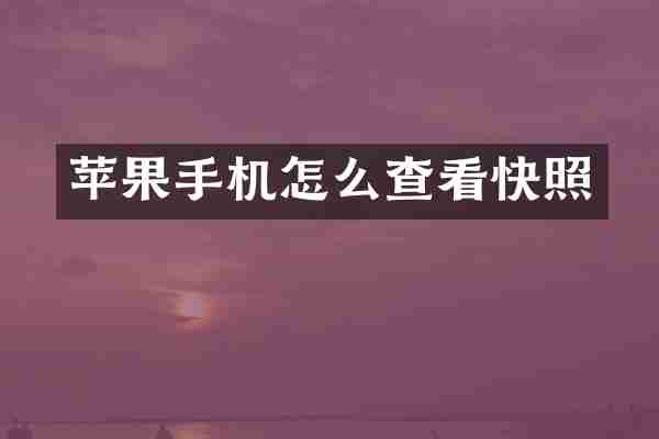 苹果手机怎么查看快照
