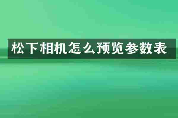 松下相机怎么预览参数表