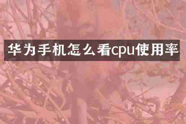 华为手机怎么看cpu使用率
