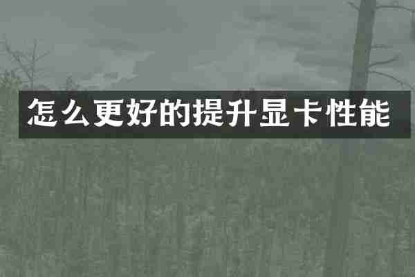 怎么更好的提升显卡性能