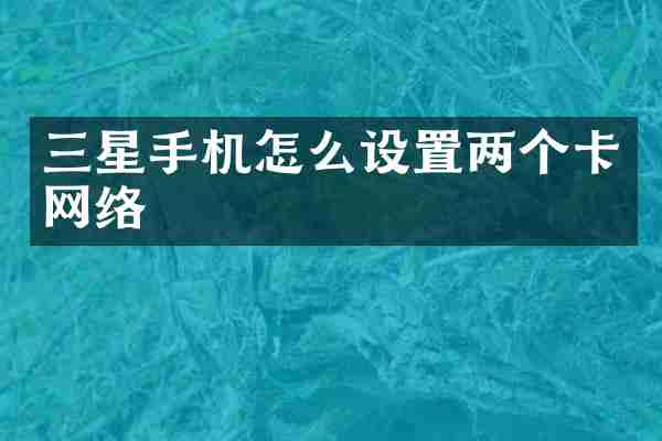 三星手机怎么设置两个卡网络