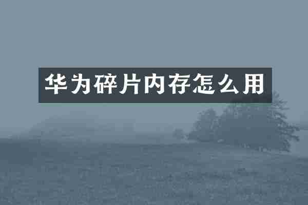 华为碎片内存怎么用