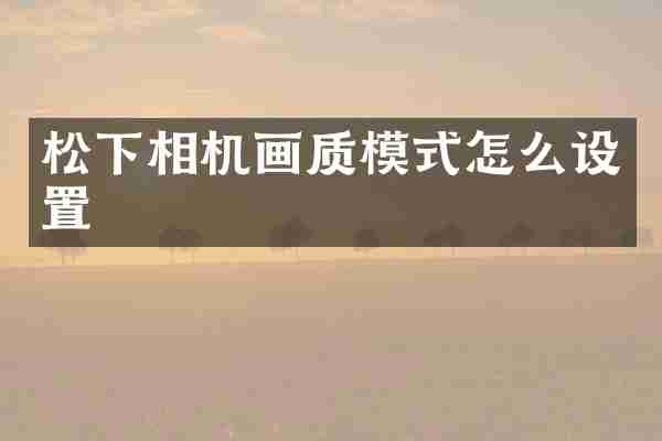 松下相机画质模式怎么设置