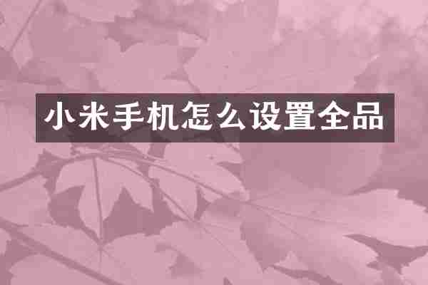 小米手机怎么设置全品