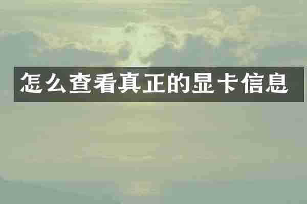 怎么查看真正的显卡信息