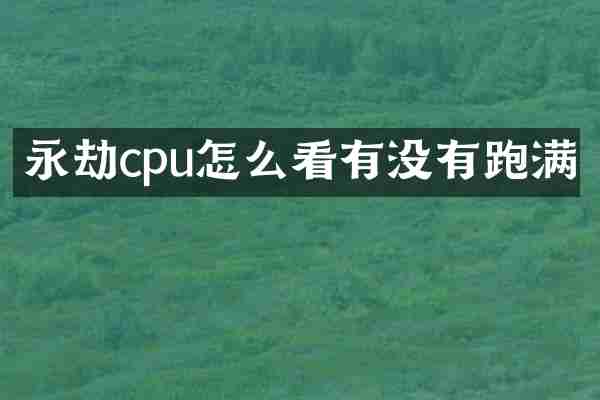 永劫cpu怎么看有没有跑满