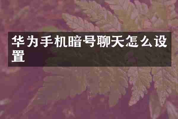 华为手机暗号聊天怎么设置