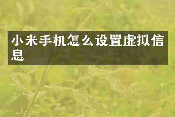 小米手机怎么设置虚拟信息