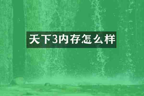 天下3内存怎么样