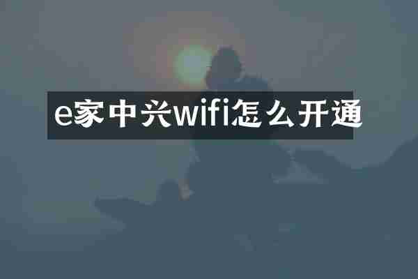 e家中兴wifi怎么开通