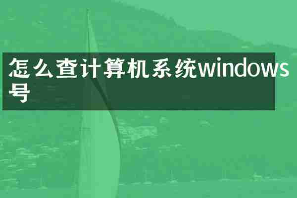 怎么查计算机系统windows型号