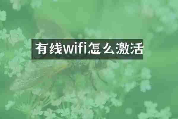 有线wifi怎么激活