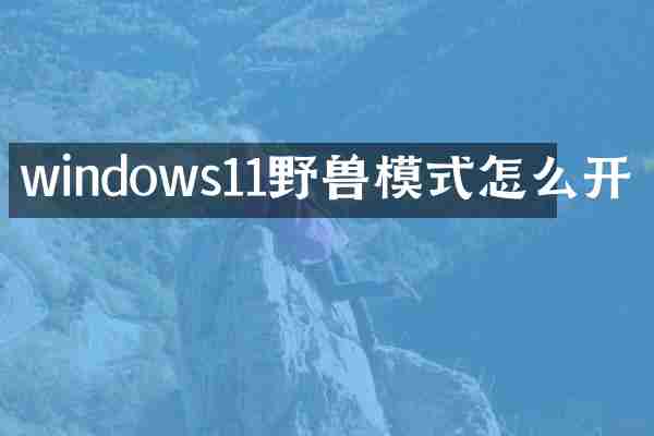 windows11野兽模式怎么开