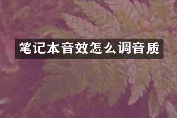 笔记本音效怎么调音质