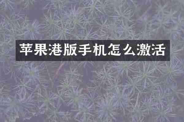 苹果港版手机怎么激活