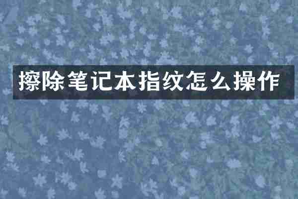 擦除笔记本指纹怎么操作