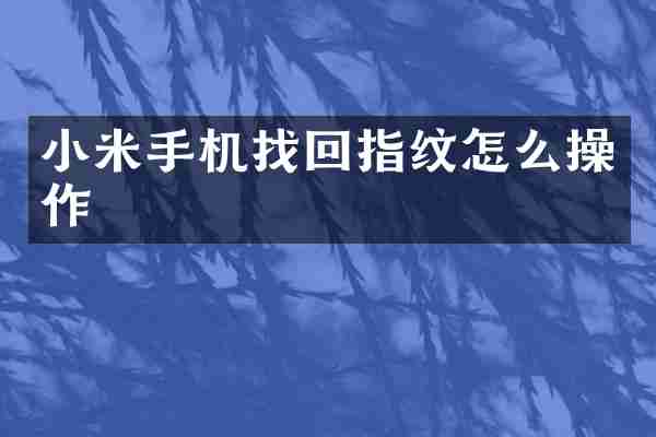 小米手机找回指纹怎么操作