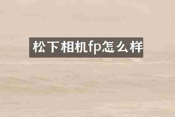 松下相机fp怎么样