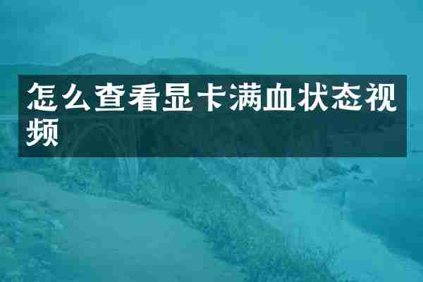 怎么查看显卡满血状态视频