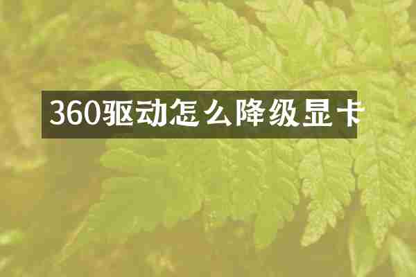 360驱动怎么降级显卡